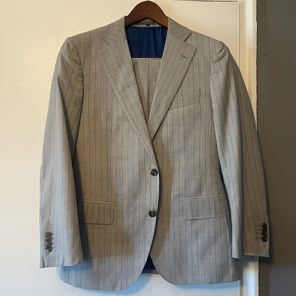 Suit Supply Gray Blue Pinstripe 2 piece Suit Size 40S Pants 32x29